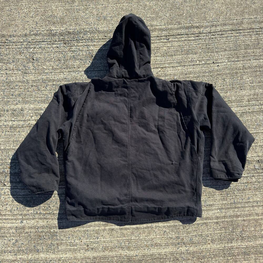 Vintage Wells Lamont Duck Canvas Sherpa Lined Hooded Work Jacket Black Mens L